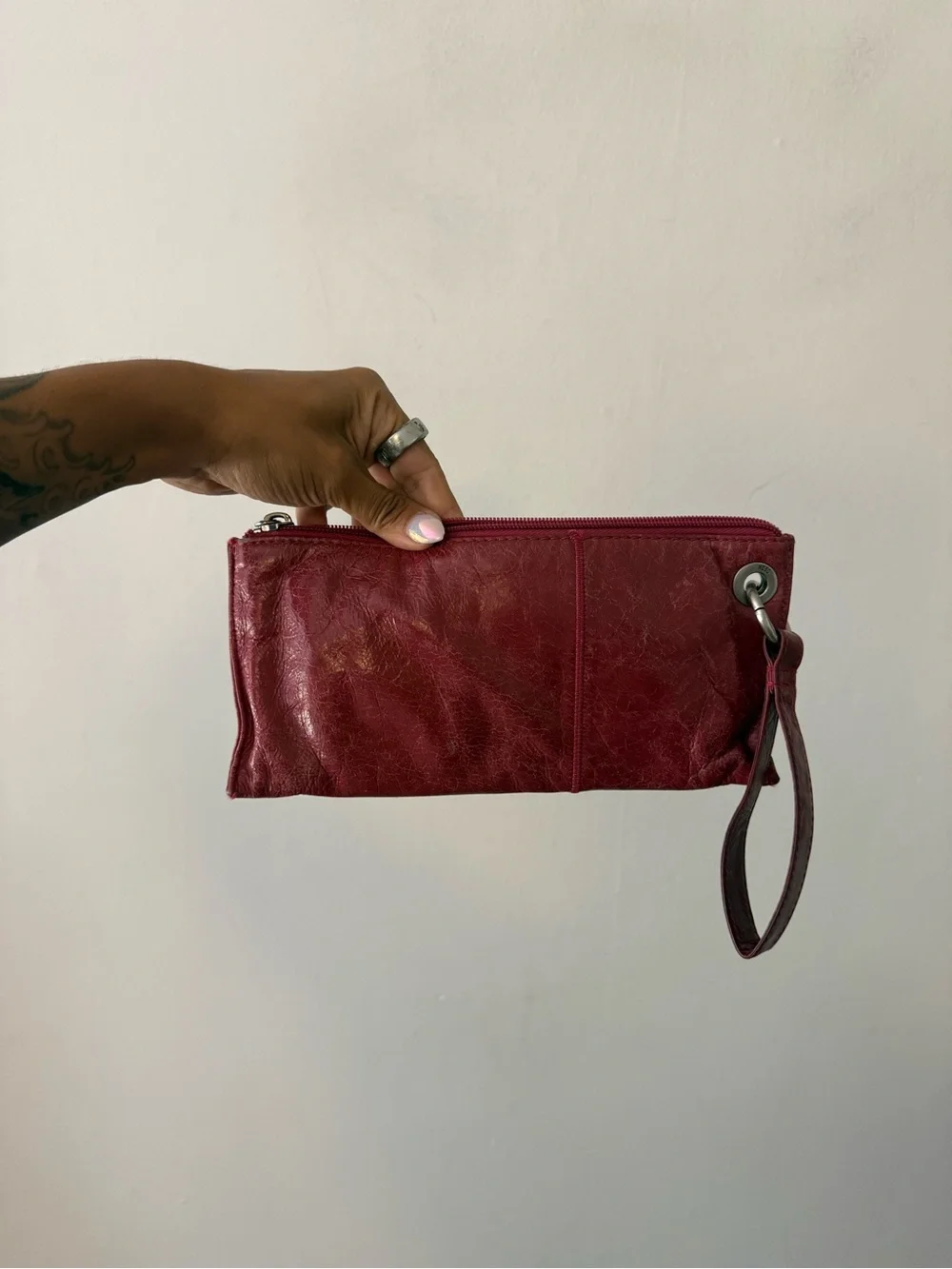 HOBO Vida Red Leather Wristlet Clutch